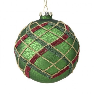 Regency International 100 mm VP Glitter Plaid Ball Ornament Box of 3