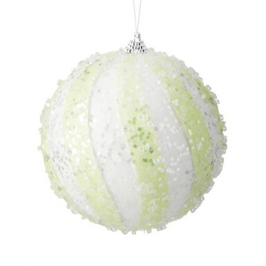 4” Clear White Swirl Iced Ball Ornament